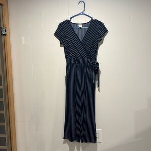 Navy and white striped jumpsuit